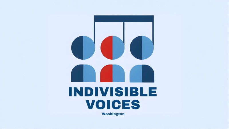 Logo for INDIVISIBLE VOICES Washington with stylized people forming musical notes.